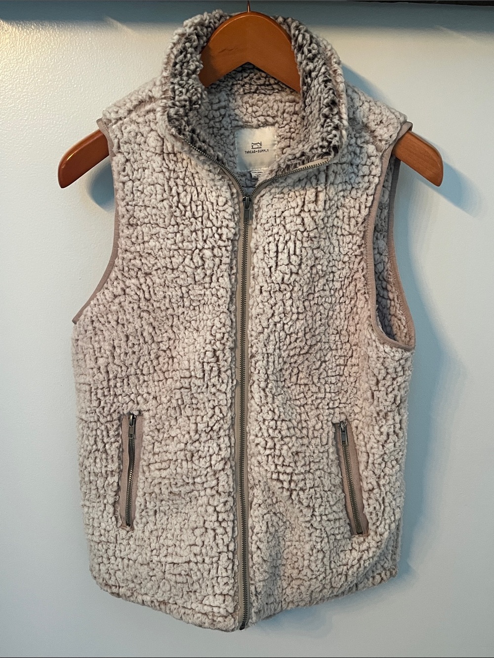 Thread & Supply Light Cream Sherpa Zip Vest